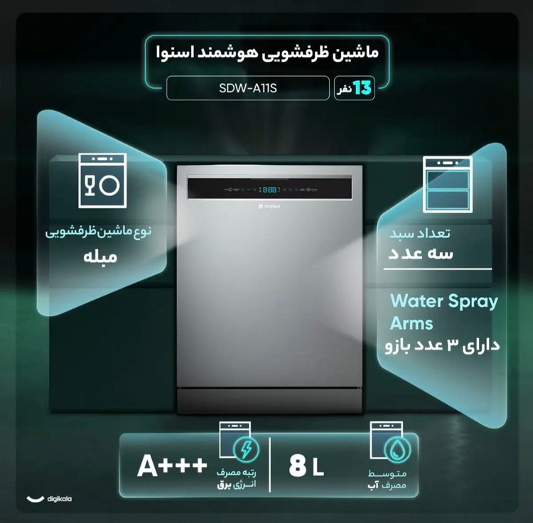 ماشین ظرفشویی هوشمند اسنوا مدل SDW-A11